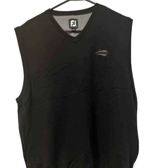 Footjoy‎ Sweater Vest Mens Black Large V Neck Pullover 100% Wool Knit FJ Golf - Picture 1 of 6